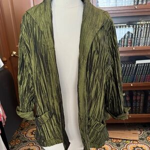 Textured Olive Green Open-Front Women's Blazer